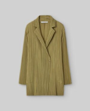 Blazer larga crinkle verde mujer